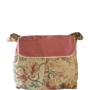 Handcrafted Upcycled Fabric Pink Green Flower Purse w/Mini Pearls Medium